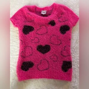 Justice Pink Fuzzy Heart Sweater
